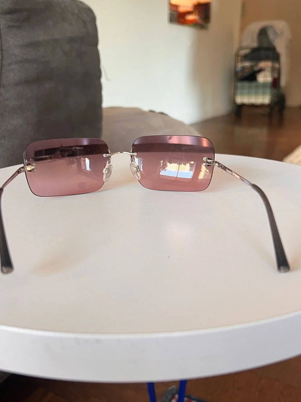 Vintage Chanel 4017 Rimless Pink Gradient Sunglasses C.124/7E Y2K CC Logo + Case